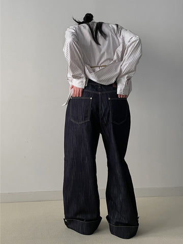 554 Roll-up selvage wide denim pants